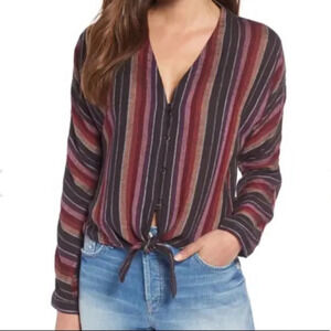Rails Striped Linen Blouse Size XXsmall